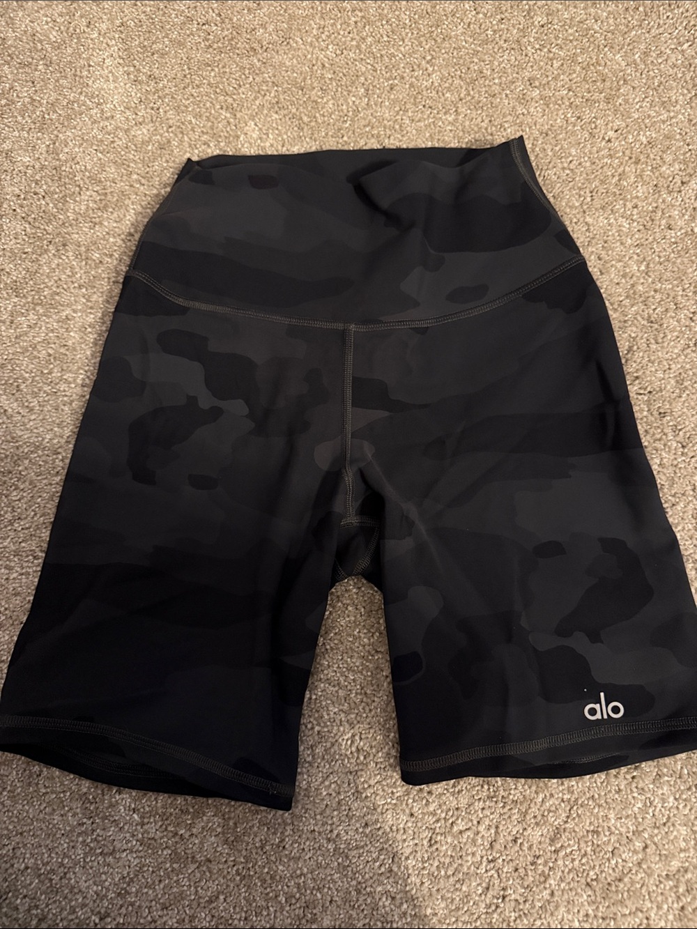 ALO Yoga Black Camo High-Waist Bike Shorts